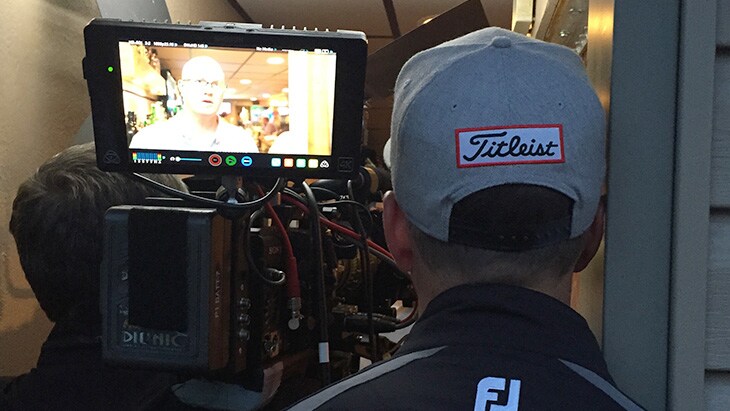 We interviewed Talbot in a narrow corridor leading...